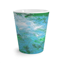 Coffee LATTE MUG 12 oz printed with light blue & green abstract art
