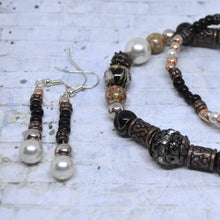 TRIBAL Vintage Pearl Beaded Bracelet-Earrings Set Brown