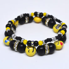 EMOJII Smiley Bracelets Yellow Black with Rhinestone Beads