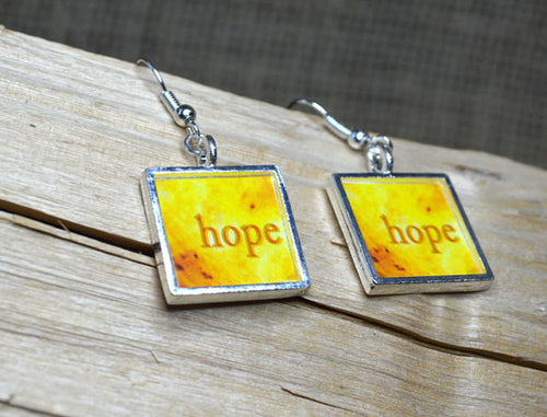 HOPE - Inspirational Yellow Dangle Earrings, handmade #6006