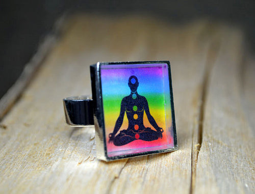 YOGA Ring adjustable Om Jewelry, Colorful Ring Yoga Rings 7Chakras Resin Rings Chakra Jewelry