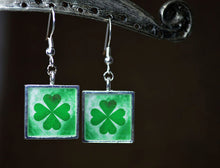 Four Leaf CLOVER Earrings -  Handmade Green Dangle Earrings Good Luck