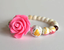 PINK ROSE Bracelet Beaded - Flower Beads, handmade, unique gift
