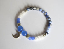 MOON GODDESS Bracelet - Blue & White Beads - Gifts for her, Moon Jewelry