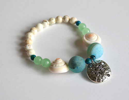 SAND DOLLAR Charm Beads Bracelet - Beach Theme, Ocean Jewelry beaded