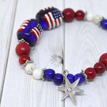 AMERICAN FLAG Patriotic Beaded Bracelet-Earrings Set in Red White & Blue