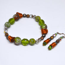 FALL COLORS Bracelet-Earrings Set Green Orange w Copper-Tones