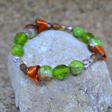 FALL COLORS Bracelet-Earrings Set Green Orange w Copper-Tones