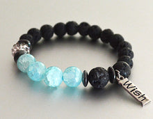 WISH Lava Beaded Diffuser Bracelet Black w Aqua Blue/Turquoise Accent Beads stretchy beaded bracelet