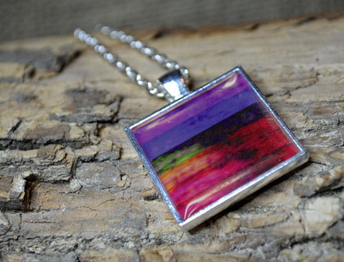 MULTI-COLOR Modern Art Pendant Necklace, handmade Colorful Wearable Art