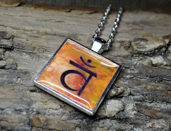 SACRAL CHAKRA Symbol Art Pendant, Yoga Jewelry, orange, handmade