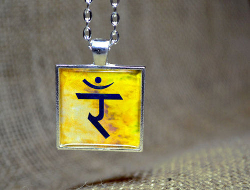 Solar Plexus 3rd CHAKRA Pendant - Handmade Silver-Plated Yellow Square