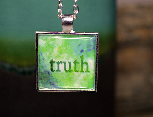 TRUTH - Green Pendant Word Art Inspirational Resin Jewelry Quote Necklace
