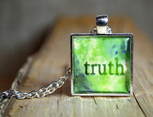 TRUTH - Green Pendant Word Art Inspirational Resin Jewelry Quote Necklace