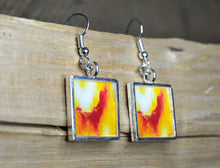 YELLOW RED Dangle Earrings - Resin Jewelry handmade Abstract Art Earrings, bold