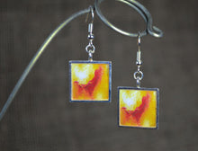 YELLOW RED Dangle Earrings - Resin Jewelry handmade Abstract Art Earrings, bold