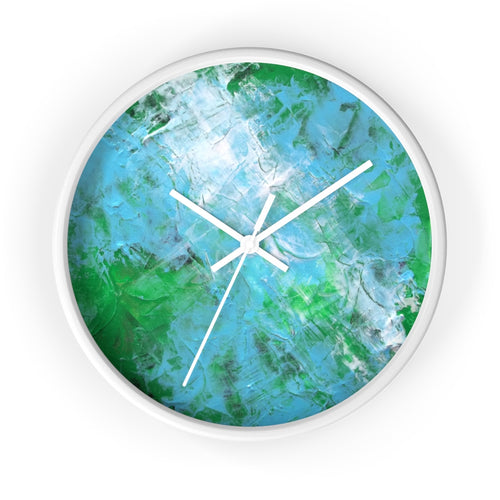 Green Blue Abstract WALL CLOCK wooden frame