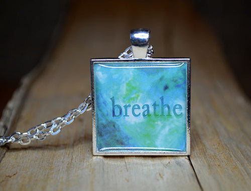 BREATHE - Handmade Pendant, Resin, Silver-Plated #6006