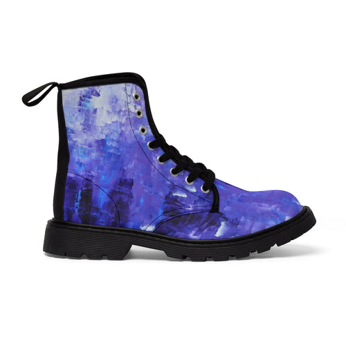 Abstract Blue Women's CANVAS BOOTS Edgy