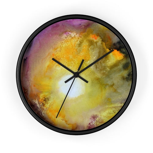 Yellow Purple Artsy Sun WALL CLOCK Watercolor Decor