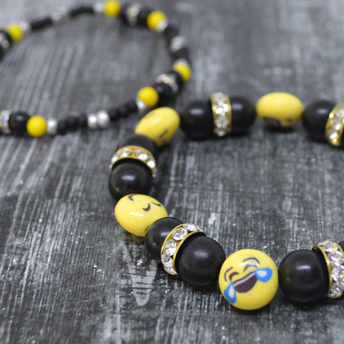 EMOJII Smiley Bracelets Yellow Black with Rhinestone Beads
