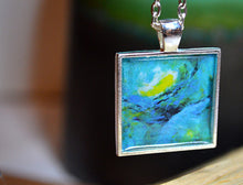 Handmade TURQUOISE Pendant Necklace, Abstract Wearable Art, Square Jewelry #Mini19