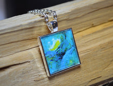 Handmade TURQUOISE Pendant Necklace, Abstract Wearable Art, Square Jewelry #Mini19