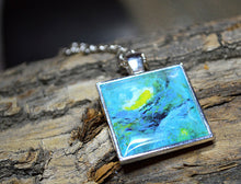 Handmade TURQUOISE Pendant Necklace, Abstract Wearable Art, Square Jewelry #Mini19
