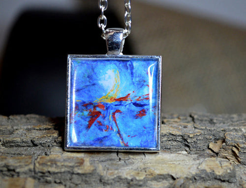 BLUE Abstract Art Pendant Necklace  #1080-11
