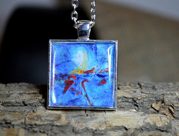 BLUE Abstract Art Pendant Necklace  #1080-11