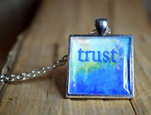 TRUST - Blue Pendant Necklace, Inspirational Jewelry, Mood Jewelry, Resin