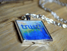 TRUST - Blue Pendant Necklace, Inspirational Jewelry, Mood Jewelry, Resin