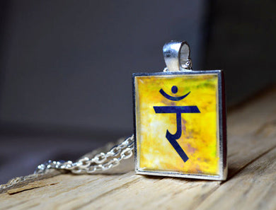 Solar Plexus 3rd CHAKRA Pendant - Handmade Silver-Plated Yellow Square