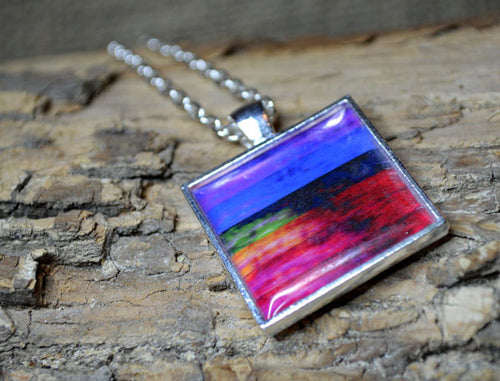 MULTI-COLOR Modern Art Pendant Necklace, handmade Colorful Wearable Art