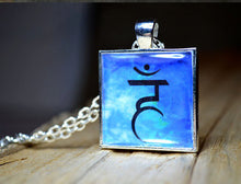 THROAT 5th CHAKRA Pendant - Handmade Silver-Plated Square Blue