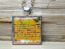 MUSTARD YELLOW Ochre Art Pendant Necklace, silver-plated, square