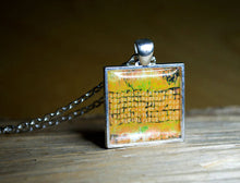 MUSTARD YELLOW Ochre Art Pendant Necklace, silver-plated, square