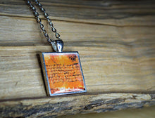 ORANGE Abstract Art Pendant - handmade, square resin jewelry, silver-plated