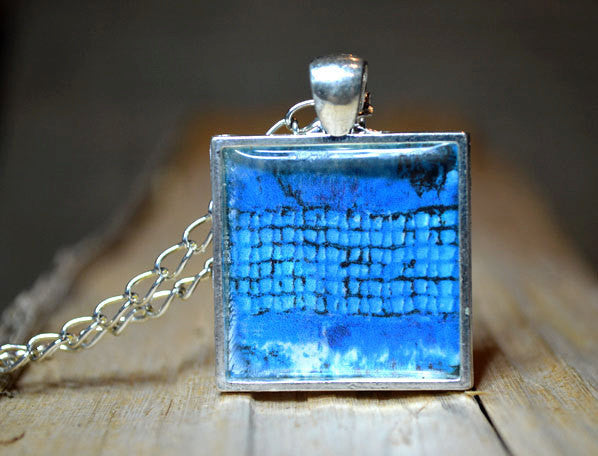 BLUE CAGE - Abstract Art Pendant, handmade #1072-1