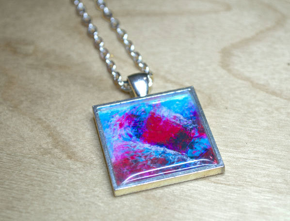ABSTRACT Art HEART Pendant, Turquoise Magenta-Pink, Love Jewelry, Modern Art Gifts