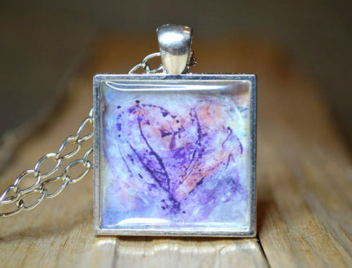 Lilac PURPLE HEART Pendant, Abstract Modern Art, pastel colors, unique gifts