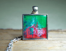 STRENGTH - Green Red Abstract Pendant, unique necklace, colorful jewelry