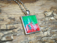 STRENGTH - Green Red Abstract Pendant, unique necklace, colorful jewelry