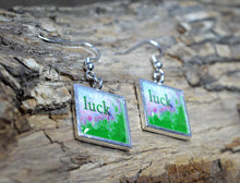 Good LUCK Earrings - Word Art Jewelry, handmade - Abstract Wearable Art
