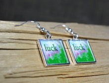 Good LUCK Earrings - Word Art Jewelry, handmade - Abstract Wearable Art