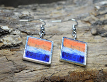 ORANGE BLUE Art Dangle Earrings - handmade Resin Jewelry, Wearable Art, True Mind