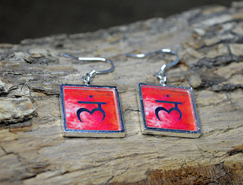 ROOT CHAKRA Symbol - Red Dangle Earrings, handmade Resin Jewelry