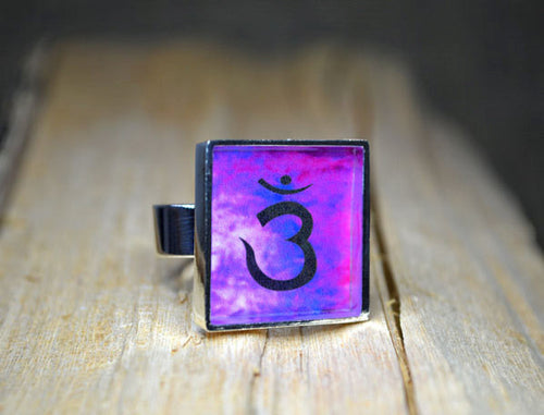 THIRD EYE CHAKRA Symbol Ring, adjustable, Yoga Jewelry, purple