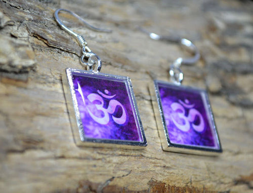 OM Symbol Earrings - Crown Chakra, Purple Yoga Gifts, Namaste, unique
