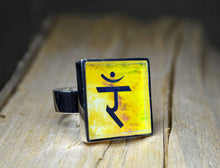 Solar Plexus CHAKRA Ring - Handmade, Adjustable Size, Silver-Plated, Square, Yellow